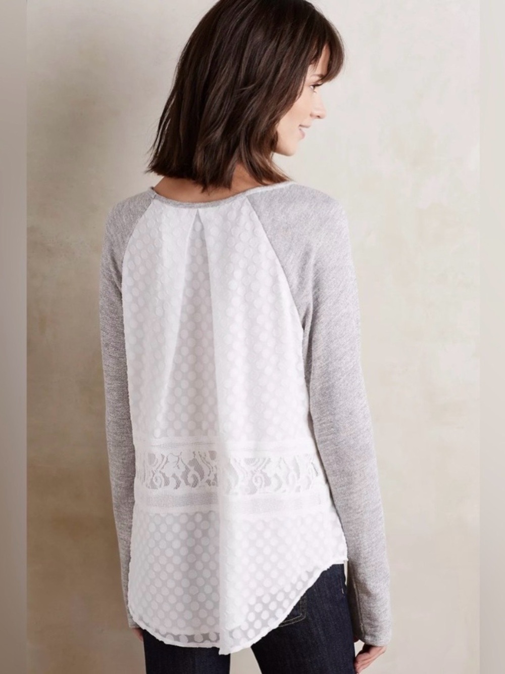 Anthropologie | Sunday in Brooklyn Panel Raglan Long-Sleeve Top Gray & White - Picture 3 of 6